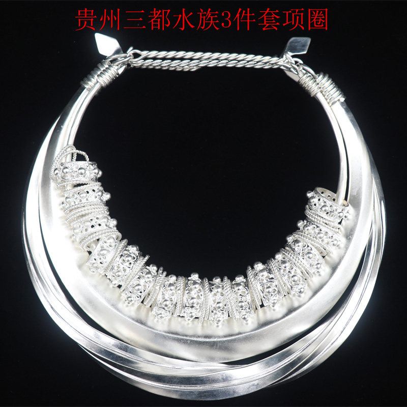 Guizhou Miao Clothing Silver Jewelry Headwear stage Performance Costume Hat Necklace Earrings Handmade Necklace Hat Slim silver