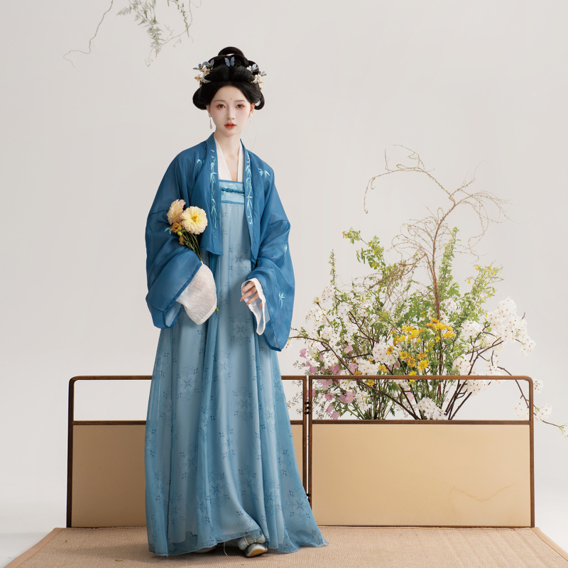 Zhi Chun Ji Original [Qingxi] Tang-Style Hanfu Famen Temple Cardigan Daily New Product Embroidered Chest-Length Skirt Set