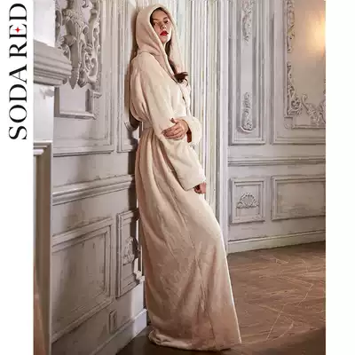 Flannel robe Women's autumn and winter couples pair of extended coral velvet nightgown padded pregnant women's bathrobe pajamas
