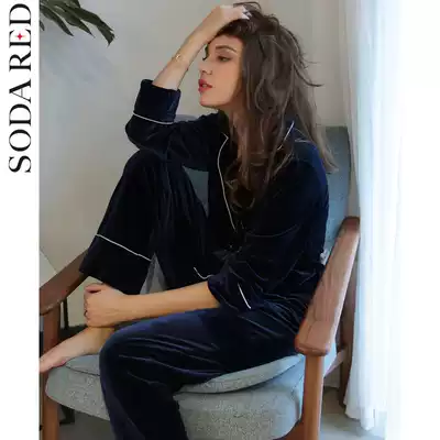 Golden velvet couple pajamas women's autumn and winter coral velvet home clothing set Spring and Autumn large size thick plus velvet can be worn outside