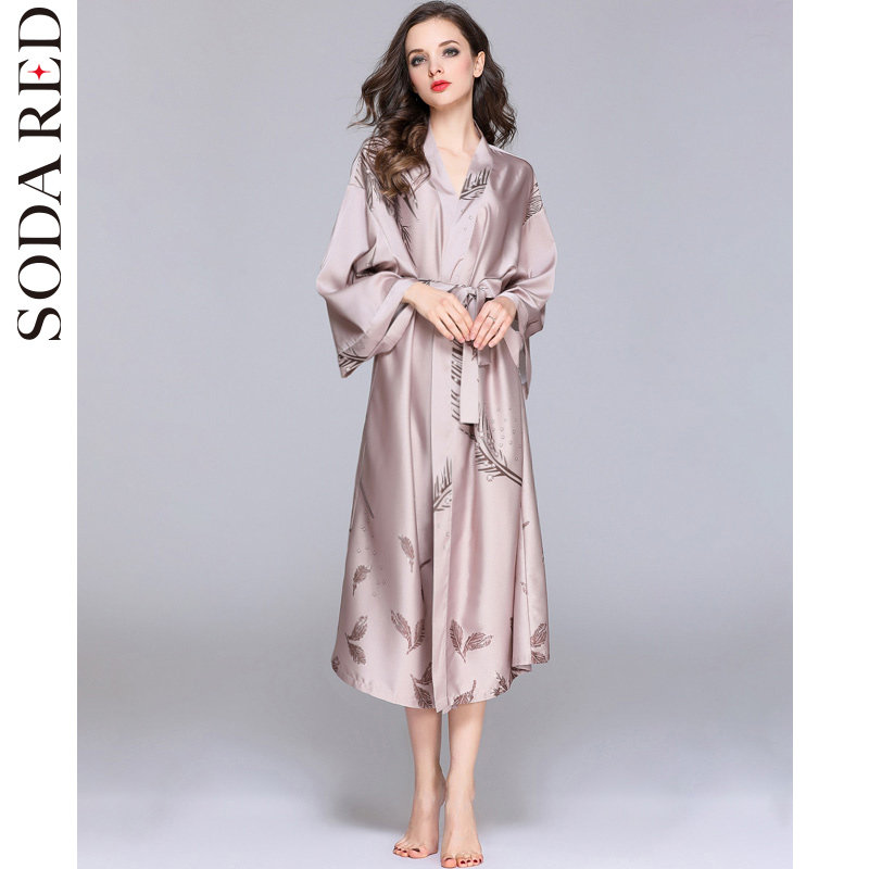 Summer slim loose sleepwear woman ice silk long version bathrobe bathrobe silk morning gown large size pyjamas pyjamas suit custom-made