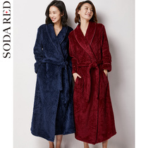 Flannel womens bathrobe Womens winter coral velvet nightgown Womens autumn and winter thickened extended warm pajamas Womens large size