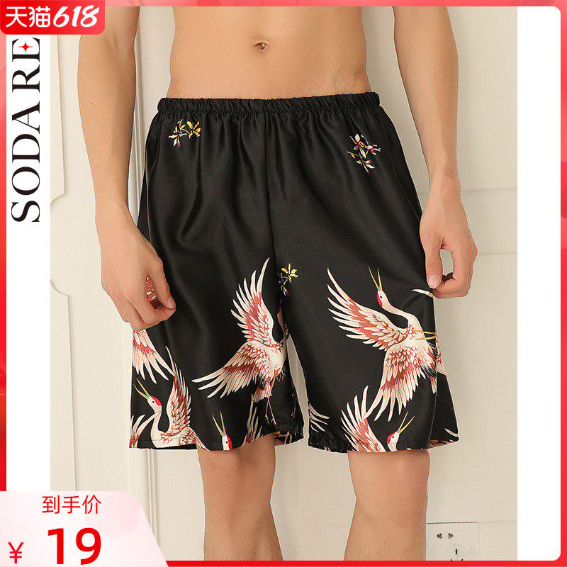 Home Tightness Shorts Sleeping Pants Men's Summer Slim Summer Men Ice Silk Home Pants Casual Shorts Casual Beach
