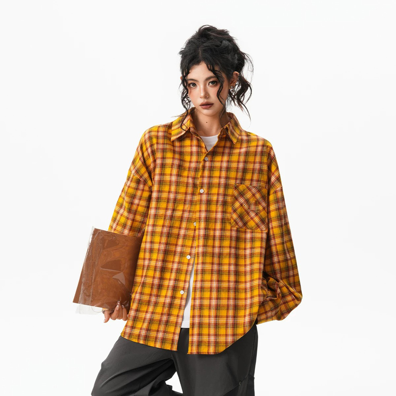 Autumn Dopamine Yellow Plaid Shirt for Men and Women, Loose Fit, 2026 New Style, Lazy Style, Loose and Slimming Outer Shirt