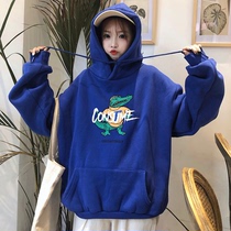 Plus velvet padded sweater female 2020 Korean version Joker autumn and winter loose bf student long sleeve hooded coat tide ins