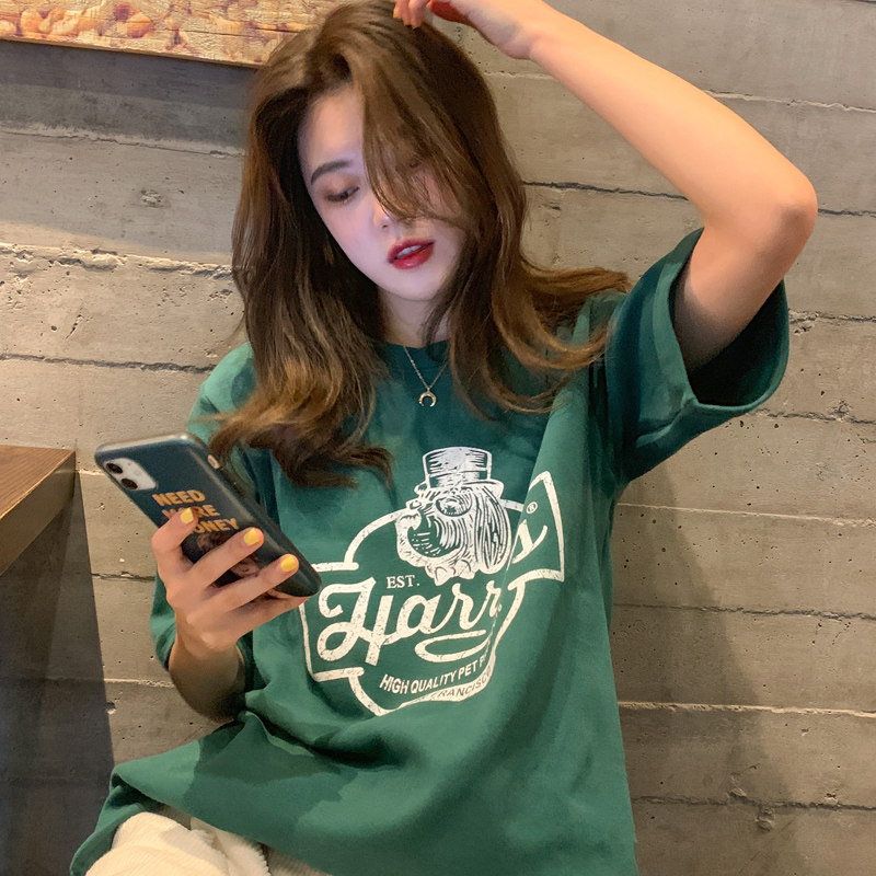 Internet celebrity ins super hot short-sleeved t-shirt female 2021 loose Korean bf Harajuku style lazy retro handsome hip-hop top