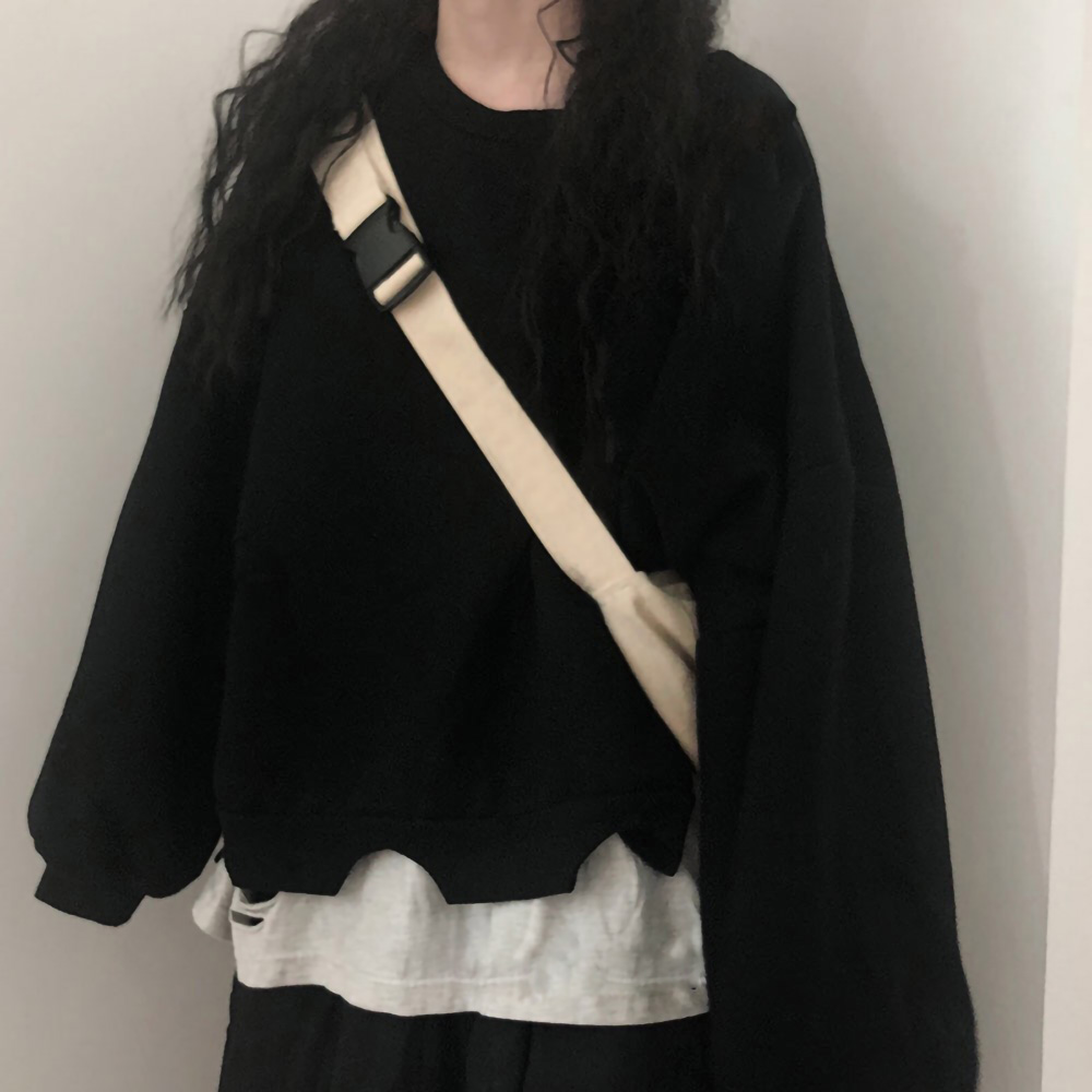 BlackFake two hole Sweater female spring and autumn Long sleeve Korean version easy bf Thin Side split fashion Foreign style jacket loose coat