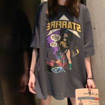 ins short sleeve T-shirt female loose 2020 Korean version of Harajuku wind pop on clothes dark Department Super fire half sleeve tide students