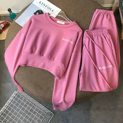 Salt line fried street leisure sportswear set female spring and autumn thin 2021 net red loose clothes sweater two-piece tide
