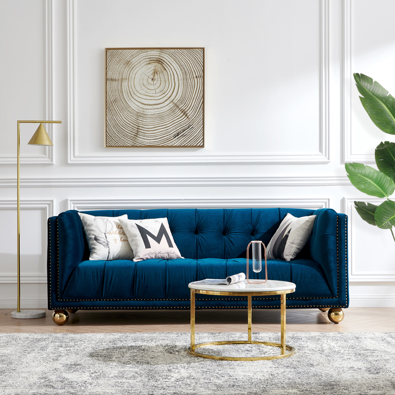 Yaranju modern luxury style blue flannel single and double three-person combination sofa living room size apartment buckle