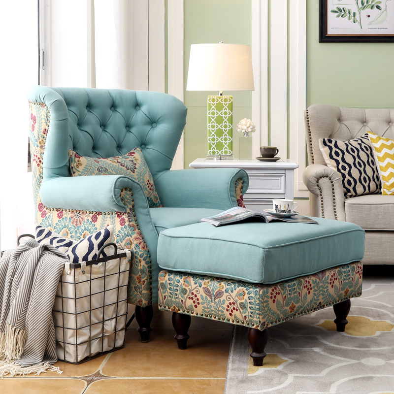 Ya Ran Ju Home American Single Sofa Tiger Chair Fabric Small Sofa Simple Living Room Bedroom Leisure Chair Ran Ma