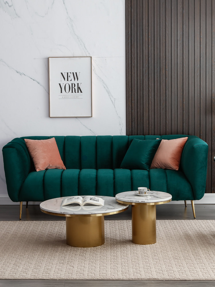 Light luxury style velvet small fresh sofa combination straight row small apartment living room study ins modern minimalist style