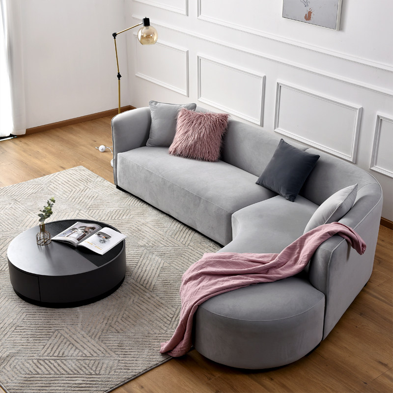 Jagnü 2021 new Nordic modern wind grid Red Grey Cloth Arc Corner Sofa Art Living Room