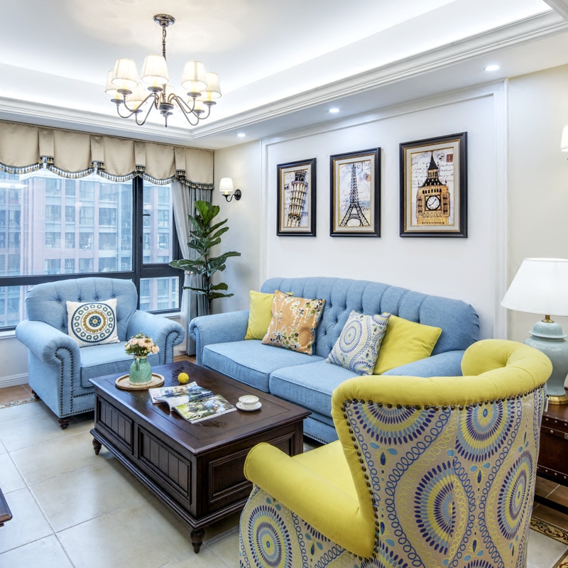 Yaranju home American fabric buckle small bedroom sofa small apartment double three Mediterranean style sofa combination