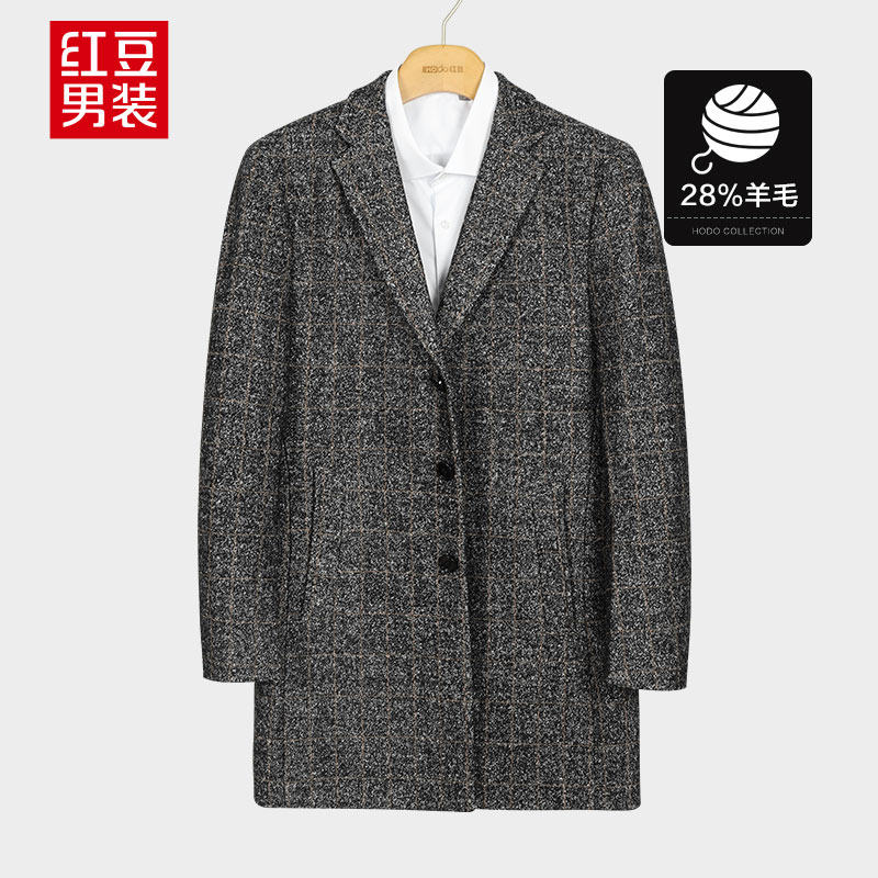 红豆 羊毛雪花呢格纹夹棉 男式大衣 天猫优惠券折后￥89包邮（￥159-70）