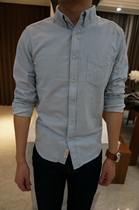 Creek American casual retro striped shirt slim slim thin shirt men long sleeve old denim wash original Tide