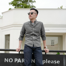 Creek original versatile dark gray mens casual shirt cotton slim fine Plaid young and handsome Foundation