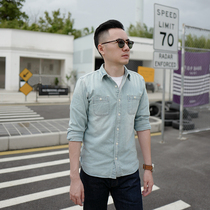 Creek original washed old denim shirt men long sleeve cotton Slim retro tooling Indigo shirt