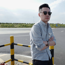 Xiaoxi original autumn casual shirt male long sleeve slim youth Korean trend white stripe color color contrast thick shirt