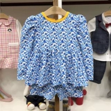 Летний синий лонгслив, купальник, штаны, раздельная шапка, комплект, детская одежда, в цветочек, защита от солнца, 3 предмета