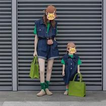 Parent-child clothing mother and child clothing summer style 2023 new Korean version of parent-child clothing son and mother denim jumpsuit street suit
