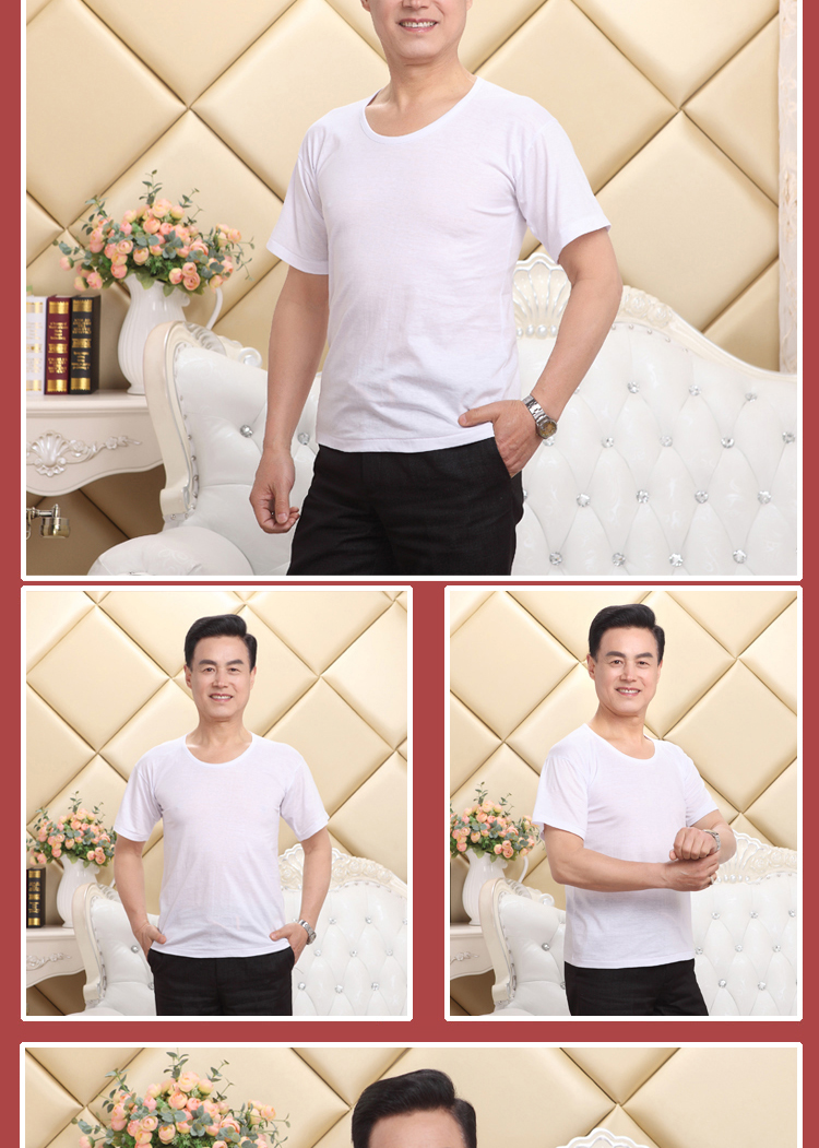Aoweiwei áo sơ mi cotton trung niên áo len nam mùa hè rộng rãi áo cotton cotton cổ tròn tay ngắn ao croptop