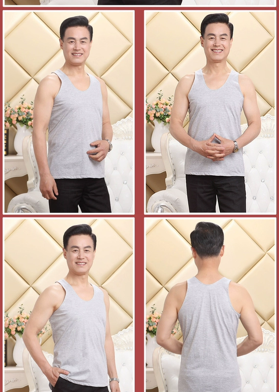 Aoweiwei áo sơ mi cotton trung niên áo len nam mùa hè rộng rãi áo cotton cotton cổ tròn tay ngắn
