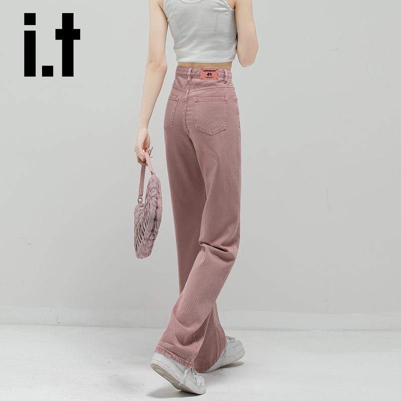 It:Chocoolate Dirty Pink Wide-Leg Jeans for Women, High-Waisted, Straight, Loose, Petite, Spring and Autumn, Slim Fit Pants It:Chocoolate Dirty Pink Wide-Leg Jeans for Women, High-Waisted, Straight, Loose, Petite, Spring and Autumn, Slim Fit Pants