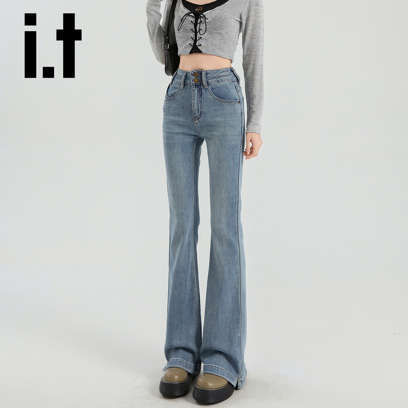 It:Chocoolate Flared Jeans for Women, Light-Colored, Retro, High-Waisted, Stretchy, Slim-Fit, New Style Bell-Bottom Pants