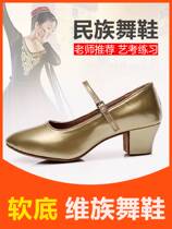 Uyghur gold heels Xinjiang dance heels ethnic Latin dance shoes children and girls modern high heels soft bottom Tibetan