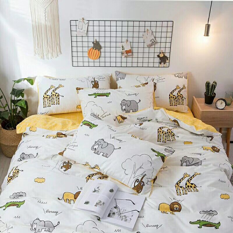 All Season Full Cotton Cartoon Three-Four Pieces Single Bed Single Bed Single Bed Bamboo Hat Pure Cotton Quilt Cover Children Bed Goods