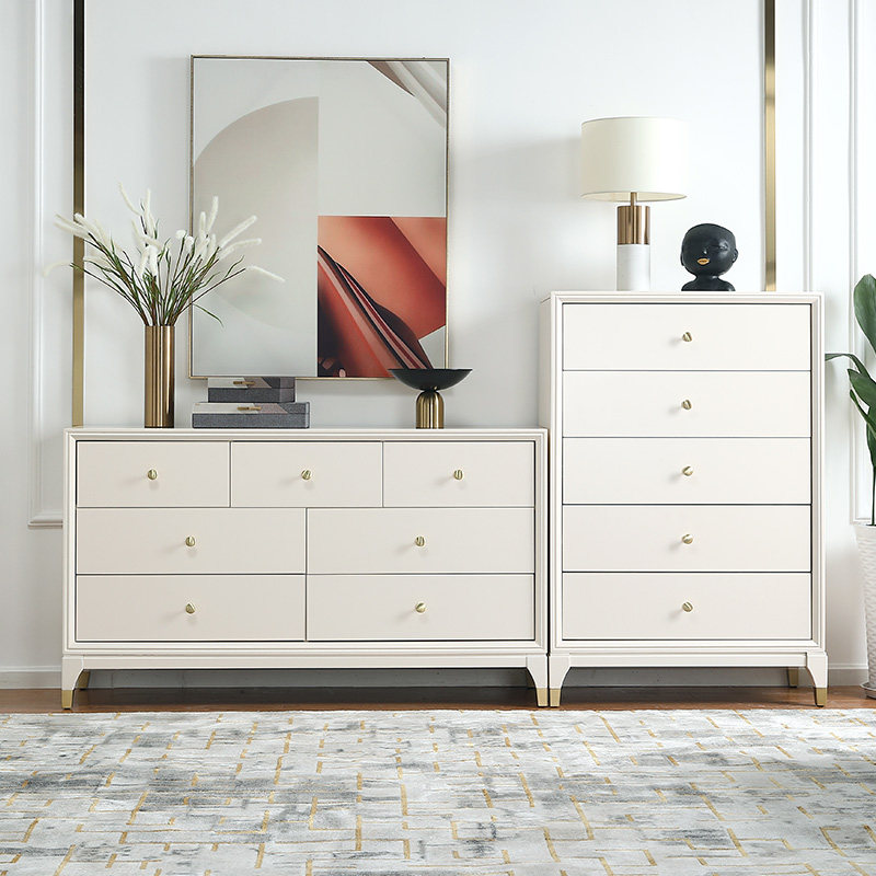 American light luxury solid wood seven-drawer cabinet living room white simple modern five-drawer locker bedroom storage entrance against the wall