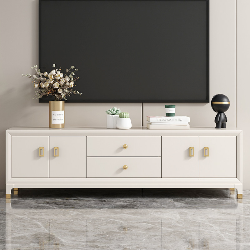 American light luxury solid wood TV cabinet coffee table combination bedroom living room storage minimalist white mini audio-visual floor cabinet
