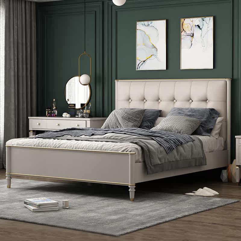 Light luxury American solid wood double bed modern minimalist soft package bedroom furniture master bedroom storage bed 1 5 meters 1 8 meters
