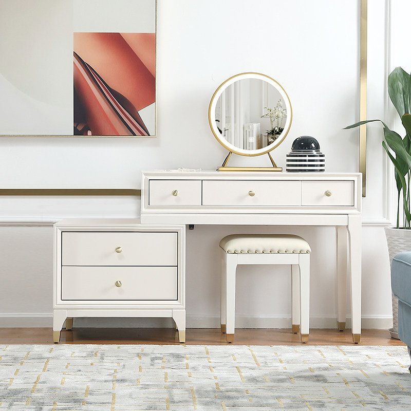 American light luxury solid wood dressing table bedside table mini TV cabinet combination retractable bedroom dressing table storage one