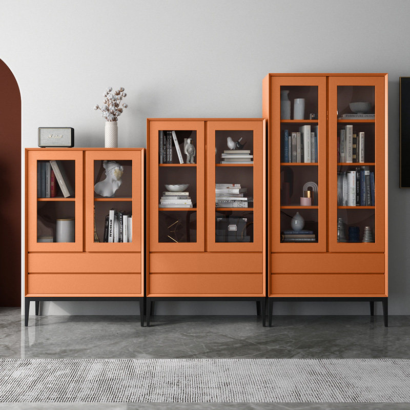 Italian-style solid wood bookcase combination study home glass door floor-to-ceiling bookshelf with door minimalist light luxury storage rack