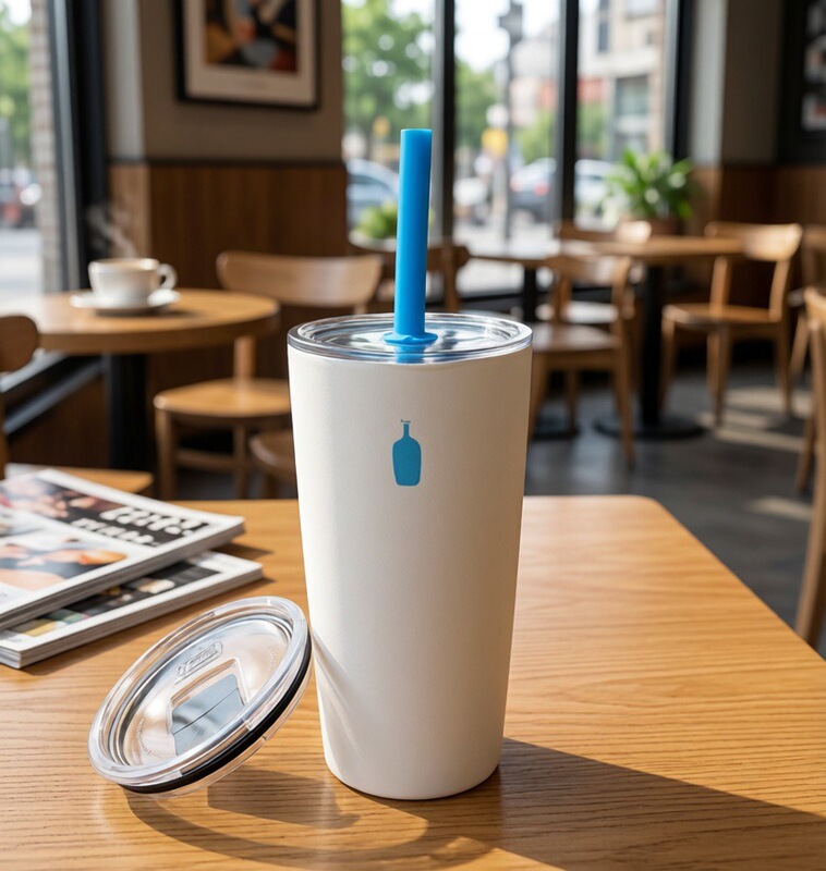 Blue Bottle Coffee Cup, High-Looking Straw Cup, Fresh Style Car-Mounted Travel Cup, Dopamine Insulated Water Cup, 473ml