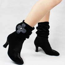 Clearance Betty Winter Dance Boots Ladies T17 Medium High Heel High Bang Long Tall Boots GB Square Ballroom Shoes