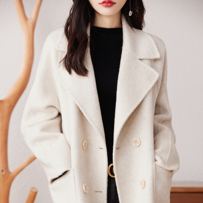 Heavyweight Brushed Double-Sided Cashmere Coat for Women, Mid-Length, Purple, New Autumn and Winter Style, Petite and Plus-Size Woolen Overcoat