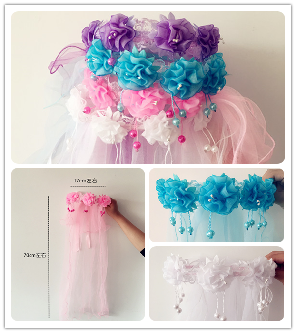 9,9 Fairy Children Veil Girl Vòng hoa công chúa headband Phụ kiện tóc cho bé Hoa cưới Cô gái hiệu suất headband dây buộc tóc cute