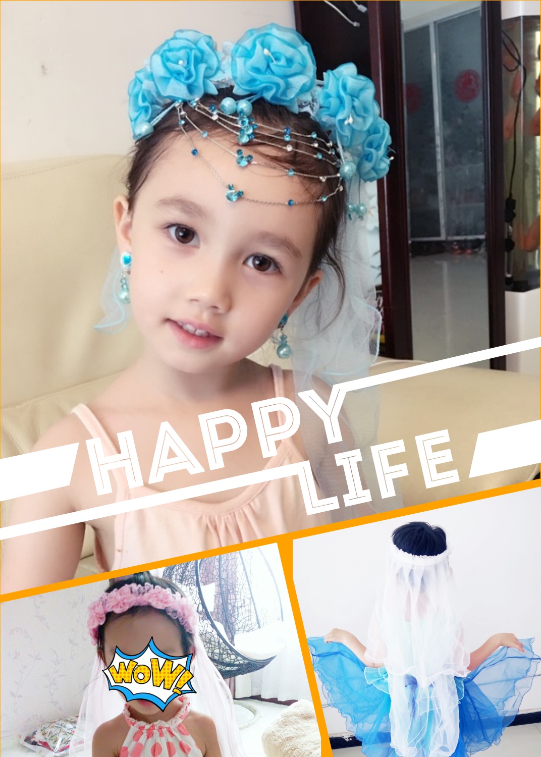 9,9 Fairy Children Veil Girl Vòng hoa công chúa headband Phụ kiện tóc cho bé Hoa cưới Cô gái hiệu suất headband dây buộc tóc cute