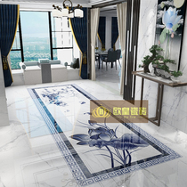 New Chinese living room parquet floor tiles 800x800 green flower porcelain pattern Qingya Atmosphere entrance Xuanguan styling tile