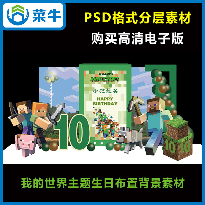 My world birthday theme party background material KT board 10-year-old birthday baby party psd design material