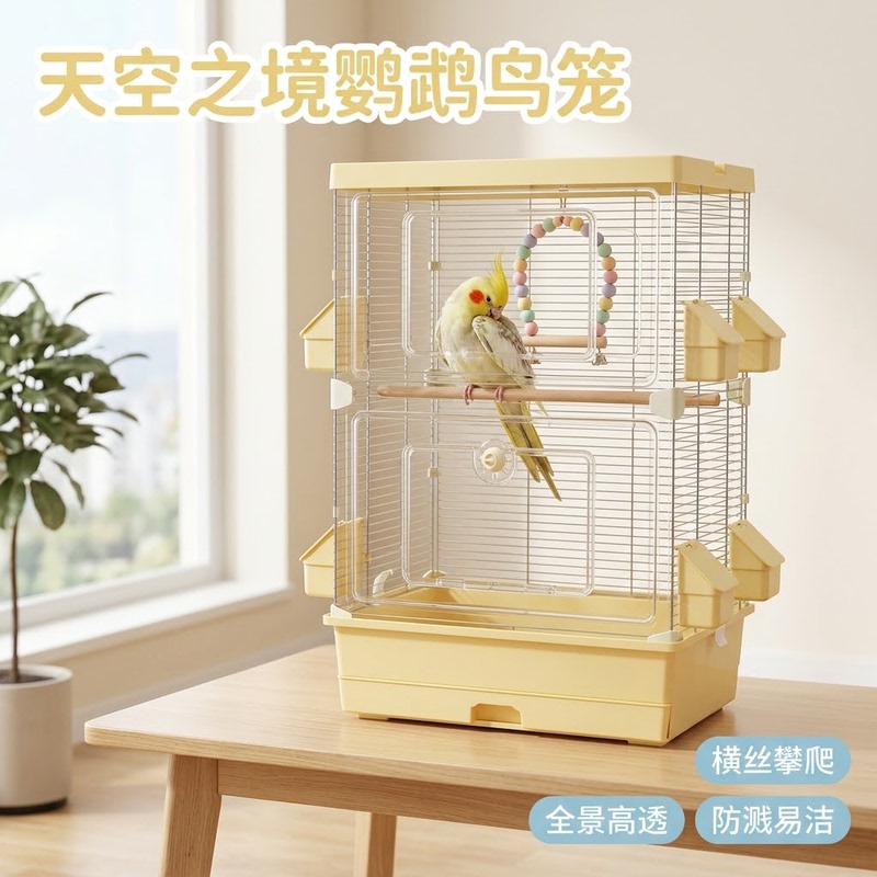 Expandable Horizontal Bars, Elevated Parrot Cage, Panoramic High Transparency, Splash-Proof, Easy to Clean, Special Viewing Cage for Cockatiels, Lovebirds, and Budgerigars Expandable Horizontal Bars, Elevated Parrot Cage, Panoramic High Transparency, Splash-Proof, Easy to Clean, Special Viewing Cage for Cockatiels, Lovebirds, and Budgerigars