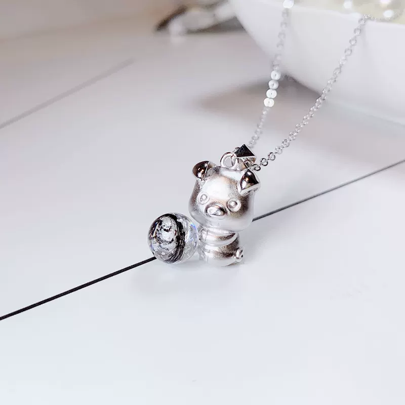 Luban số 7 Lốp tóc Vòng cổ Zodiac Pig Baby Mặt dây chuyền 925 Sterling Bạc Tự làm Handmade Thai nhi Tóc Lưu niệm Lễ trăng tròn - Quà lưu niệm cho bé / Sản phẩm cá nhân