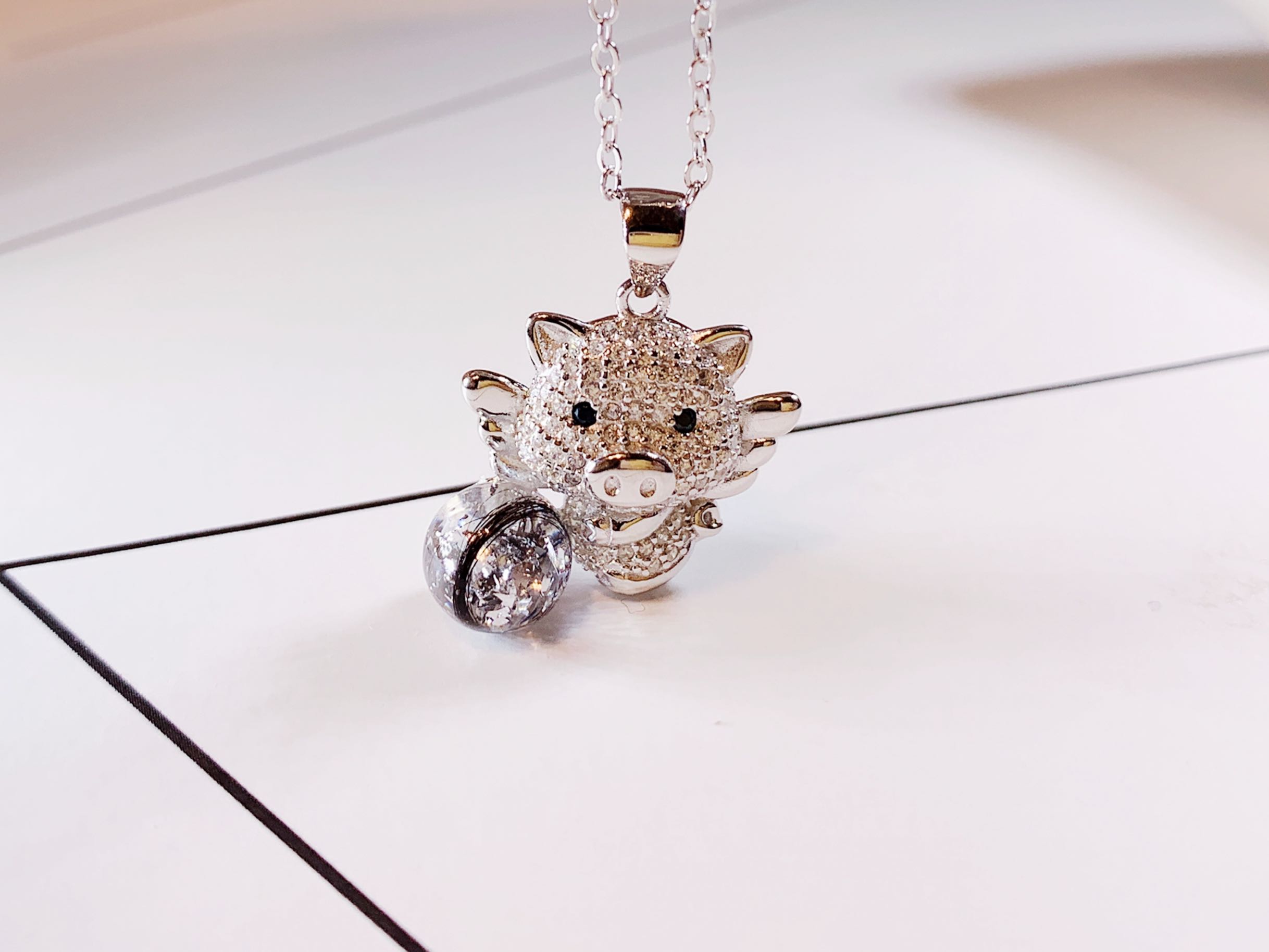 Luban số 7 Lốp tóc Vòng cổ Zodiac Pig Baby Mặt dây chuyền 925 Sterling Bạc Tự làm Handmade Thai nhi Tóc Lưu niệm Lễ trăng tròn - Quà lưu niệm cho bé / Sản phẩm cá nhân quà sinh nhật cho bé gái 4 tuổi