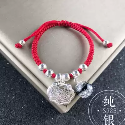 Baby baby fetal hair souvenir S925 sterling silver red rope bracelet fetal hair pendant Creative newborn gift pendant
