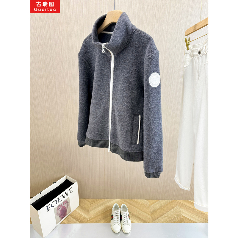 Gucitoc Foreign Order Surplus Discount! Goose Brand Same Style Wool Blend Stand Collar Jacket for Women, Loose Fit