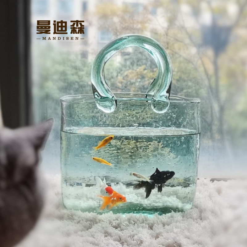 Mandison net red portable basket bag vase Glass transparent fish tank decoration living room Nordic flower arrangement Hydroponic flowers