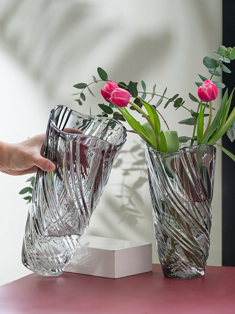 Nordic modern light luxury thickened crystal vase glass transparent flower arrangement hydroponic flowers rose lily living room decoration